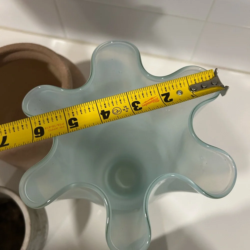 Vintage pale blue art glass vase wavy design